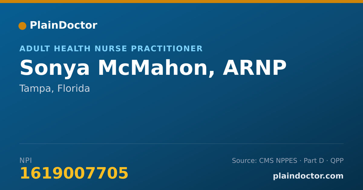 Shareable card for Sonya McMahon, ARNP - Adult Health Nurse Practitioner, Tampa, FL