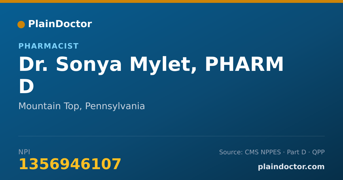Shareable card for Sonya Mylet, PHARM D - Pharmacist, Mountain Top, PA