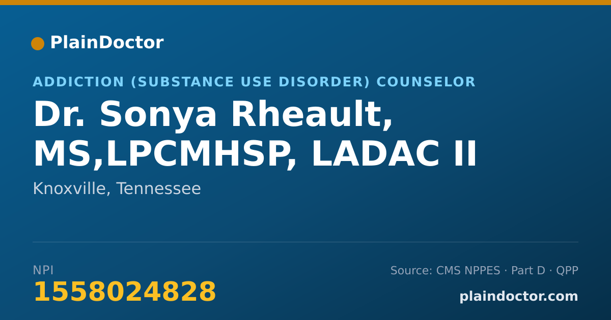Shareable card for Sonya Rheault, MS,LPCMHSP, LADAC II - Addiction (Substance Use Disorder) Counselor, Knoxville, TN