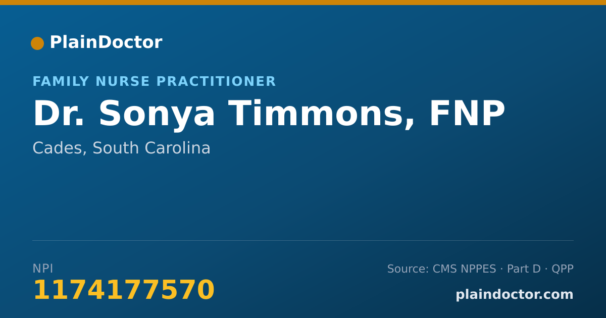 Shareable card for Sonya Timmons, FNP - Family Nurse Practitioner, Cades, SC