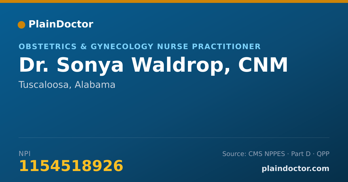 Shareable card for Sonya Waldrop, CNM - Obstetrics & Gynecology Nurse Practitioner, Tuscaloosa, AL