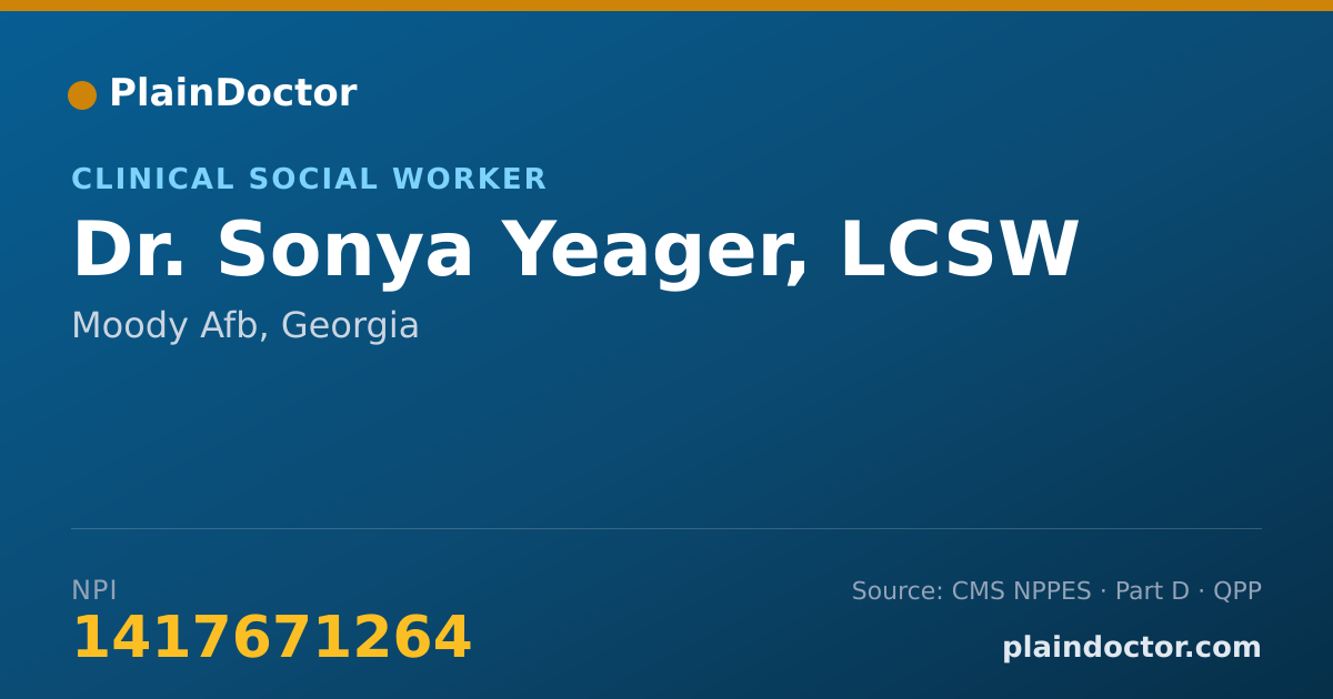 Shareable card for Sonya Yeager, LCSW - Clinical Social Worker, Moody Afb, GA