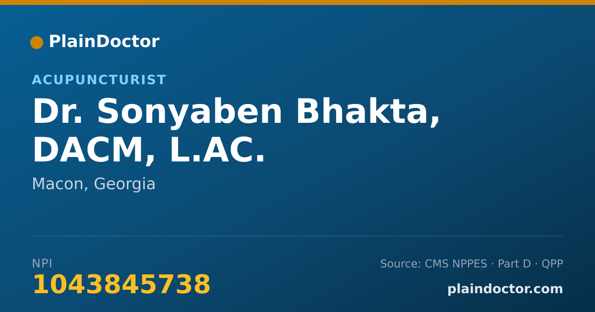 Shareable card for Sonyaben Bhakta, DACM, L.AC. - Acupuncturist, Macon, GA