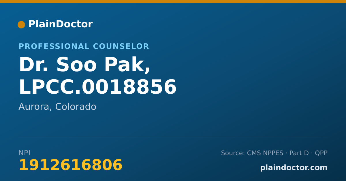 Shareable card for Soo Pak, LPCC.0018856 - Professional Counselor, Aurora, CO