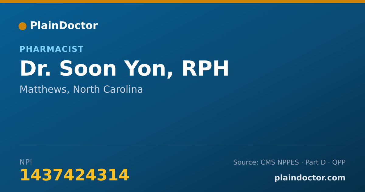 Shareable card for Soon Yon, RPH - Pharmacist, Matthews, NC