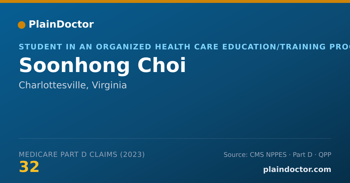 Shareable card for Soonhong Choi - Student in an Organized Health Care Education/Training Program, Charlottesville, VA