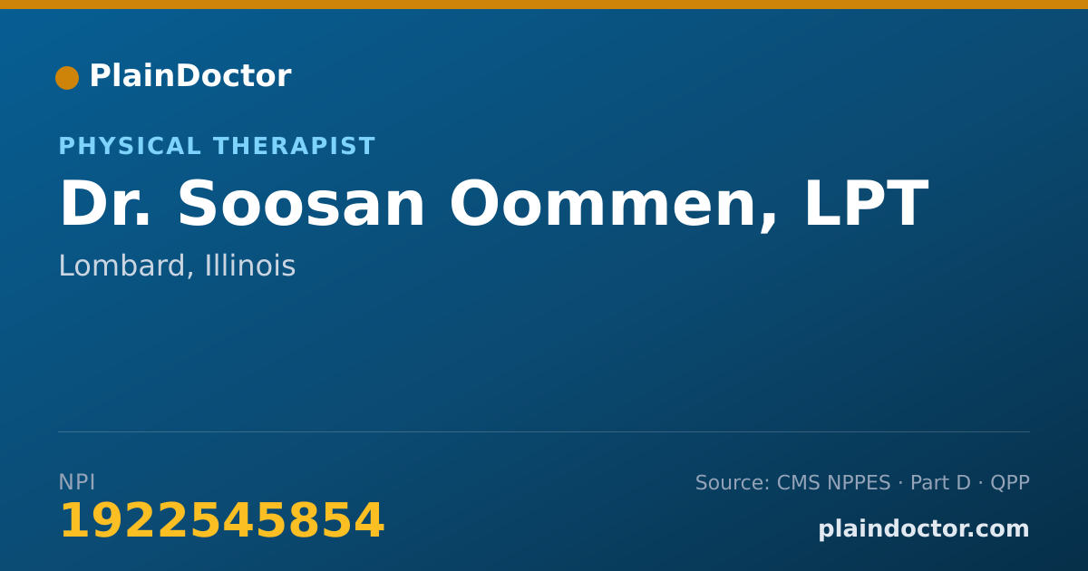 Shareable card for Soosan Oommen, LPT - Physical Therapist, Lombard, IL