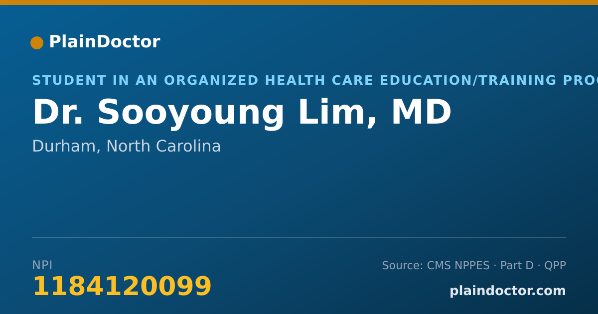 Shareable card for Sooyoung Lim, MD - Student in an Organized Health Care Education/Training Program, Durham, NC