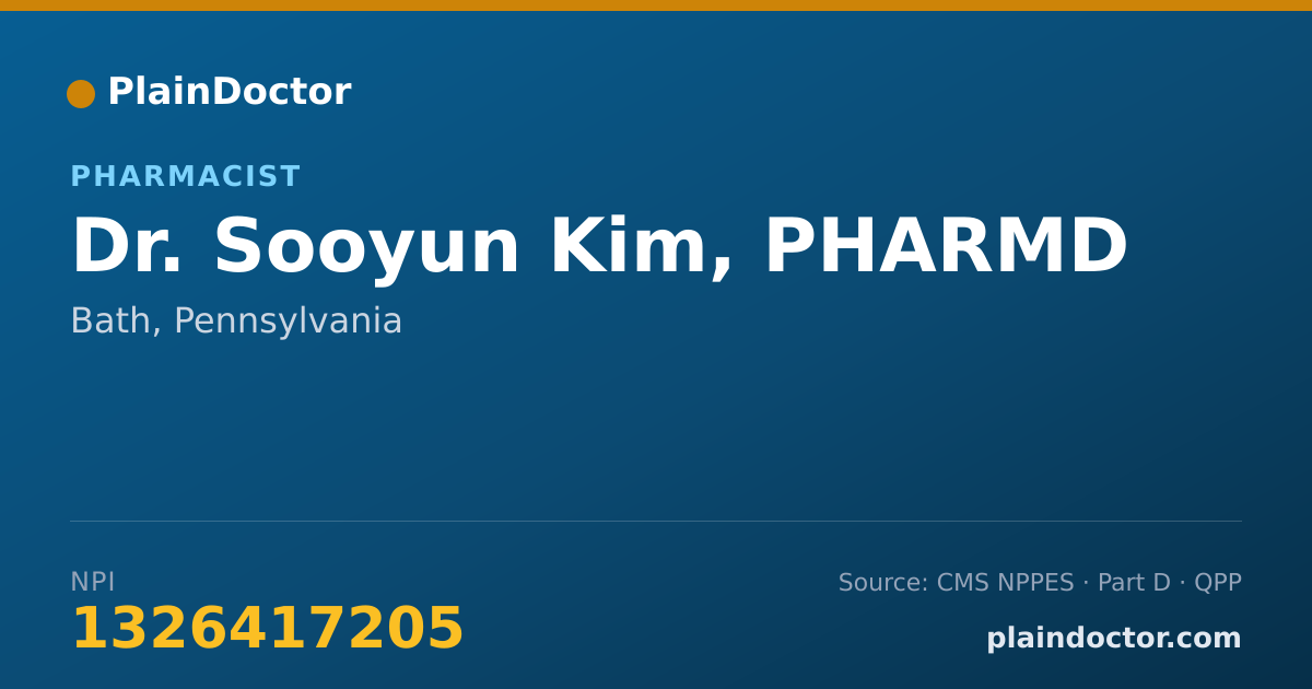 Shareable card for Sooyun Kim, PHARMD - Pharmacist, Bath, PA