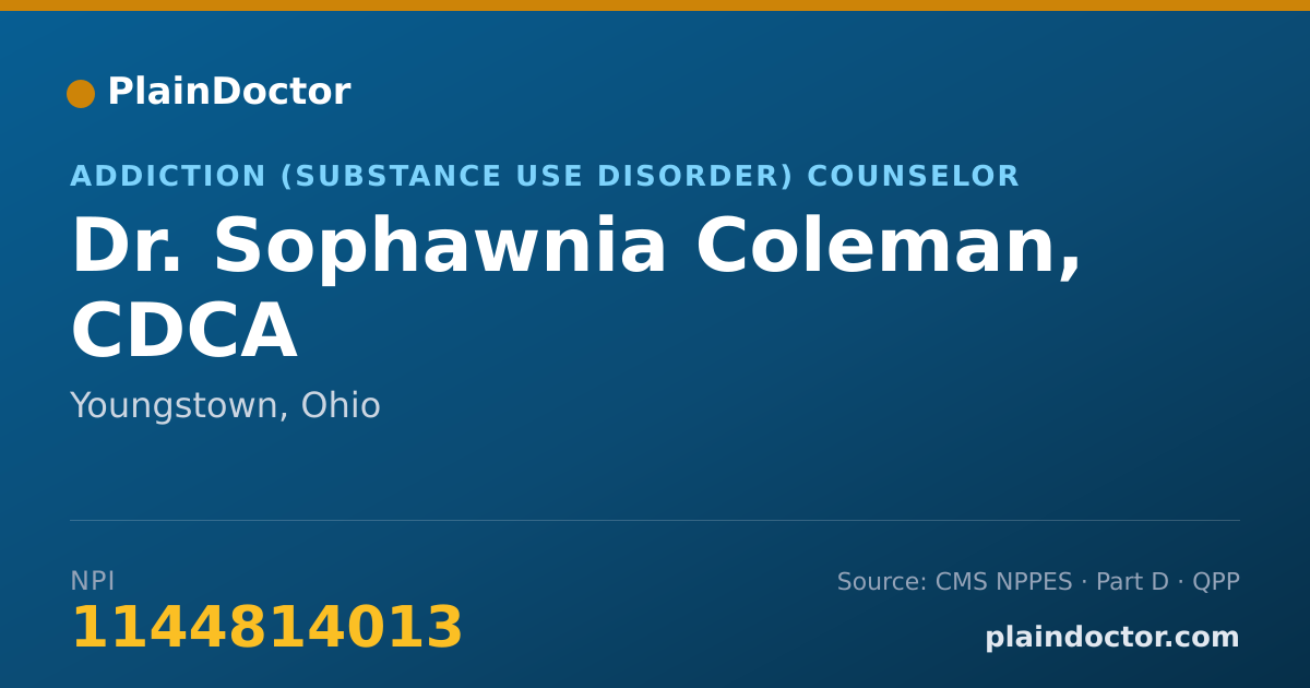 Shareable card for Sophawnia Coleman, CDCA - Addiction (Substance Use Disorder) Counselor, Youngstown, OH