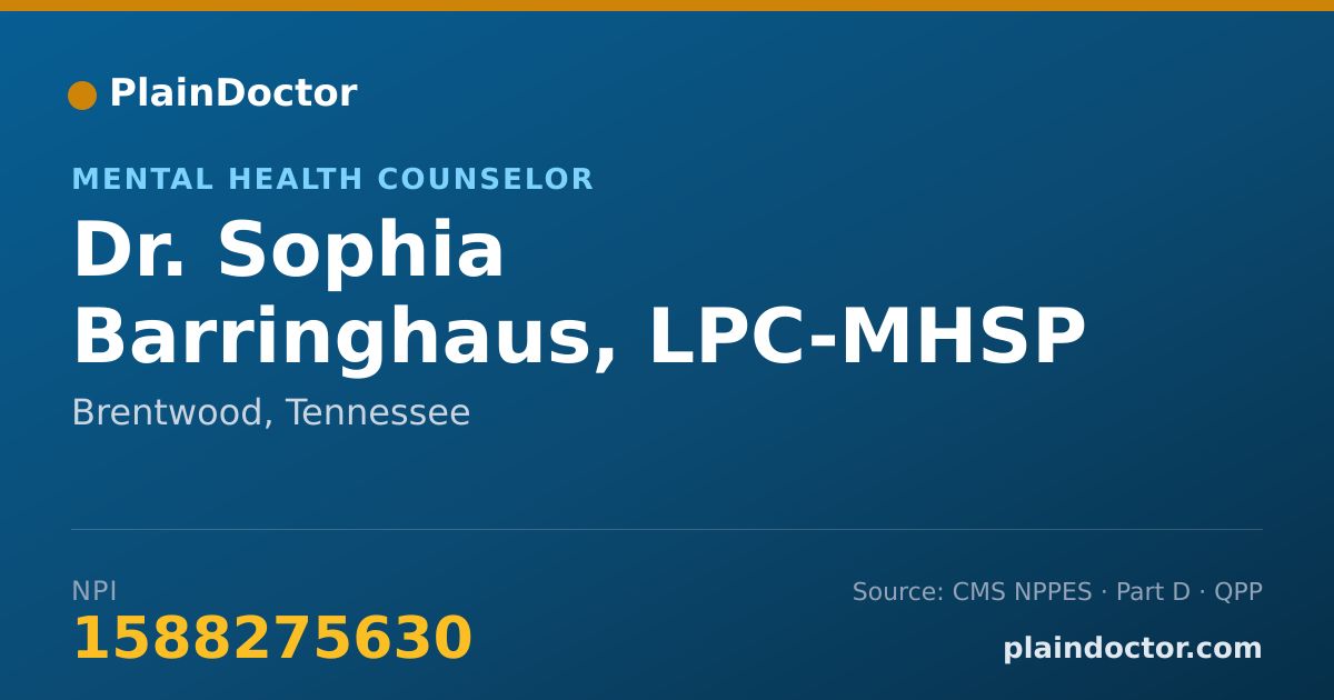 Shareable card for Sophia Barringhaus, LPC-MHSP - Mental Health Counselor, Brentwood, TN
