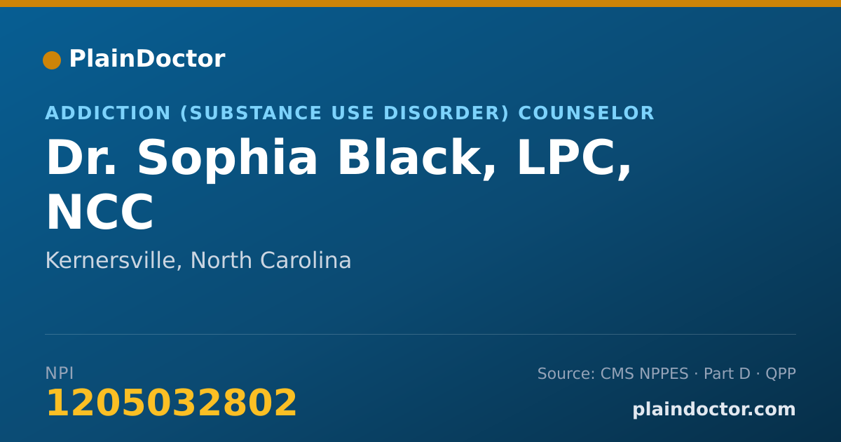 Shareable card for Sophia Black, LPC, NCC - Addiction (Substance Use Disorder) Counselor, Kernersville, NC