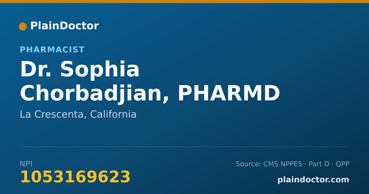 Shareable card for Sophia Chorbadjian, PHARMD - Pharmacist, La Crescenta, CA