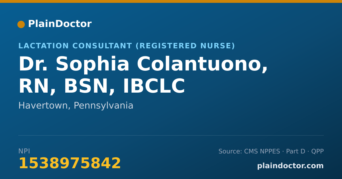 Shareable card for Sophia Colantuono, RN, BSN, IBCLC - Lactation Consultant (Registered Nurse), Havertown, PA
