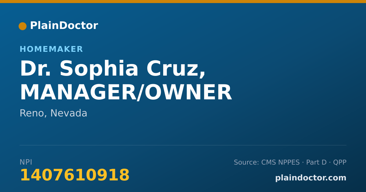 Shareable card for Sophia Cruz, MANAGER/OWNER - Homemaker, Reno, NV