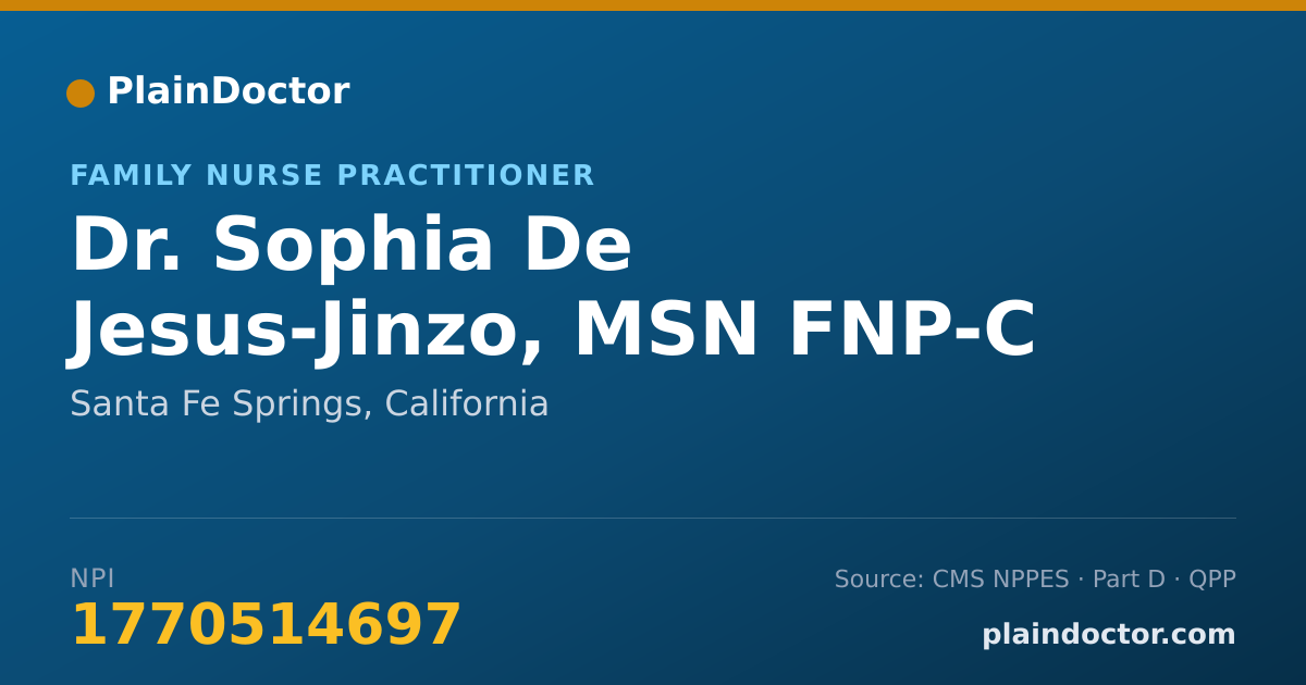 Shareable card for Sophia De Jesus-Jinzo, MSN FNP-C - Family Nurse Practitioner, Santa Fe Springs, CA