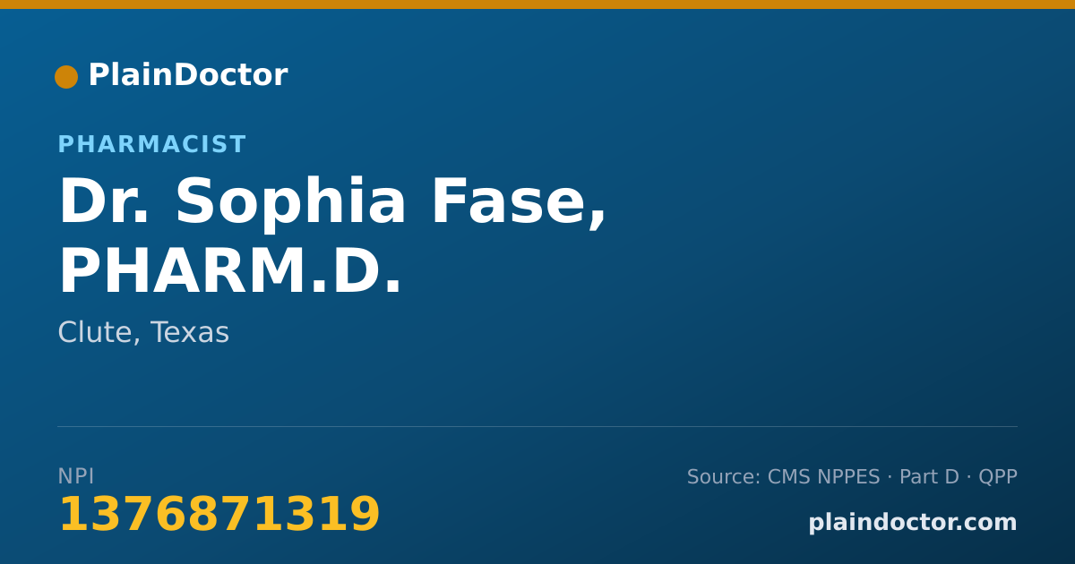 Shareable card for Sophia Fase, PHARM.D. - Pharmacist, Clute, TX