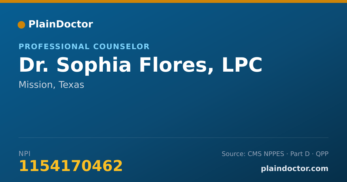Shareable card for Sophia Flores, LPC - Professional Counselor, Mission, TX