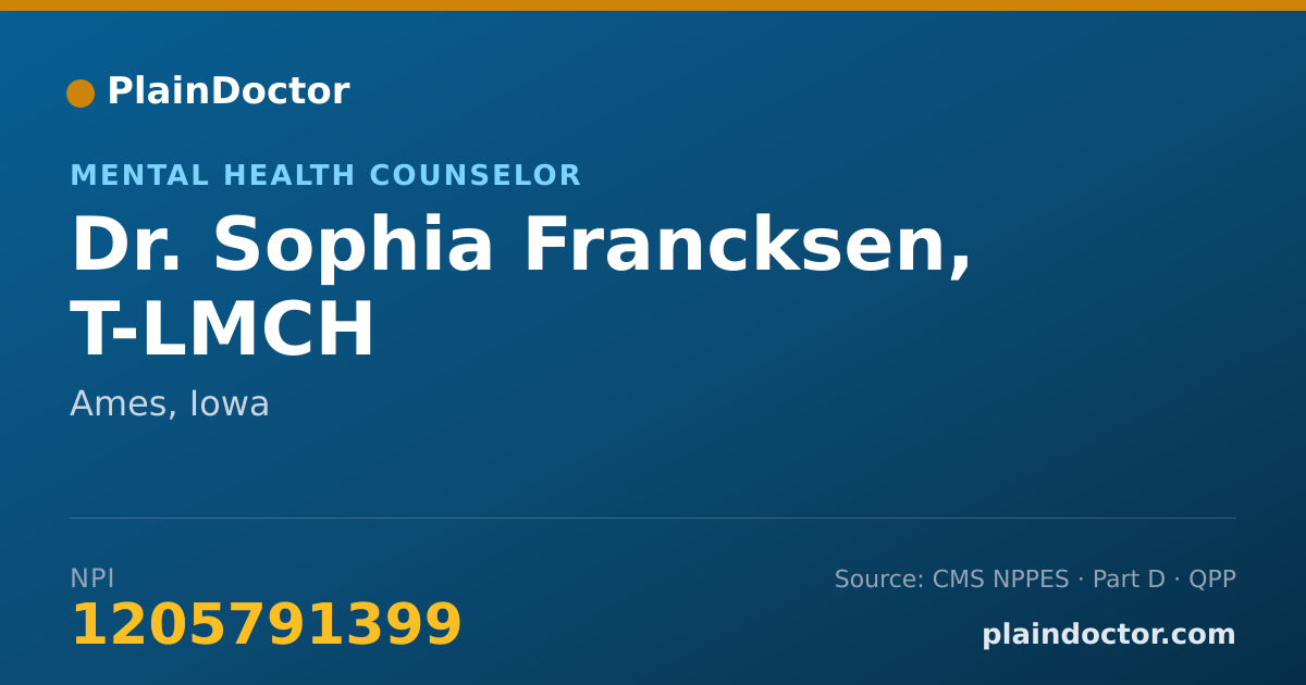 Shareable card for Sophia Francksen, T-LMCH - Mental Health Counselor, Ames, IA