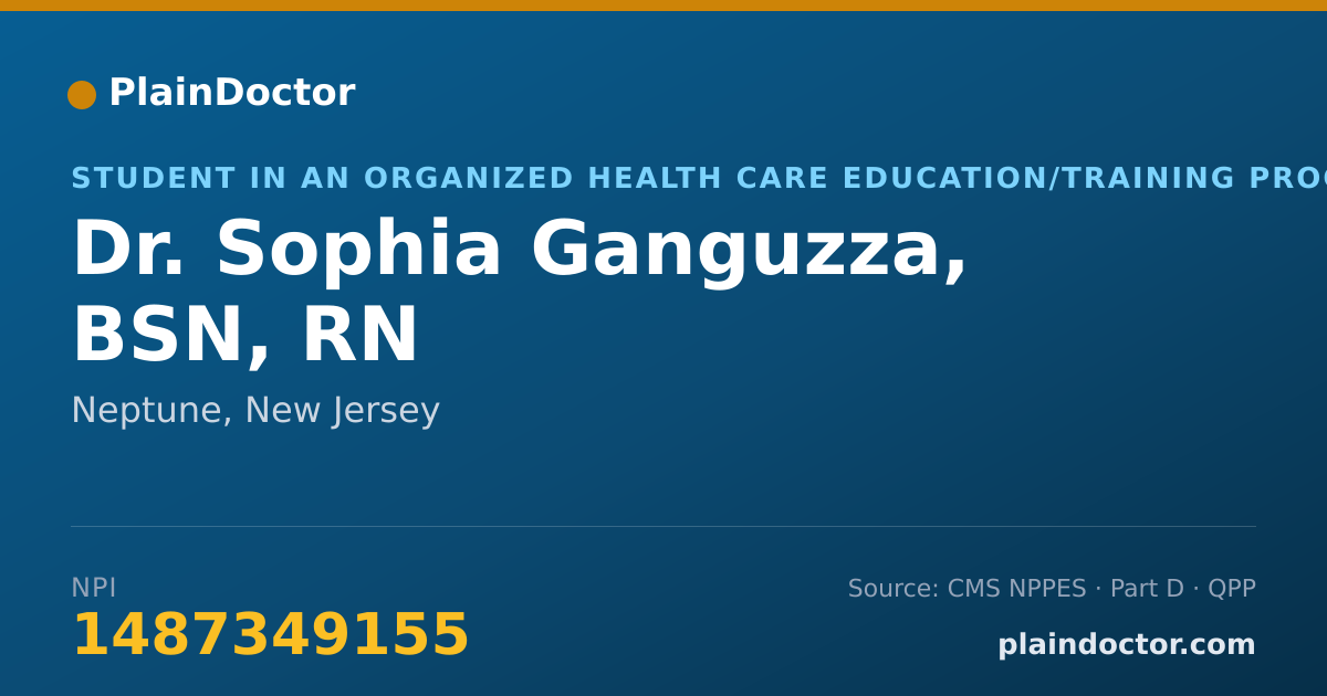 Shareable card for Sophia Ganguzza, BSN, RN - Student in an Organized Health Care Education/Training Program, Neptune, NJ