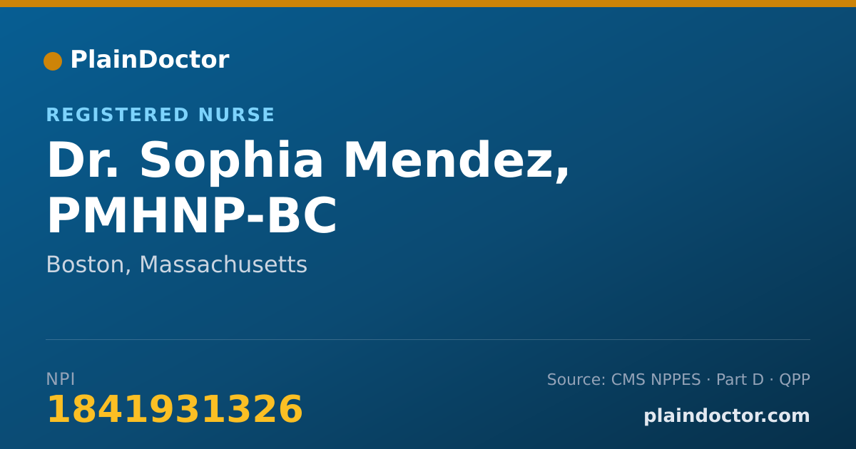 Shareable card for Sophia Mendez, PMHNP-BC - Registered Nurse, Boston, MA