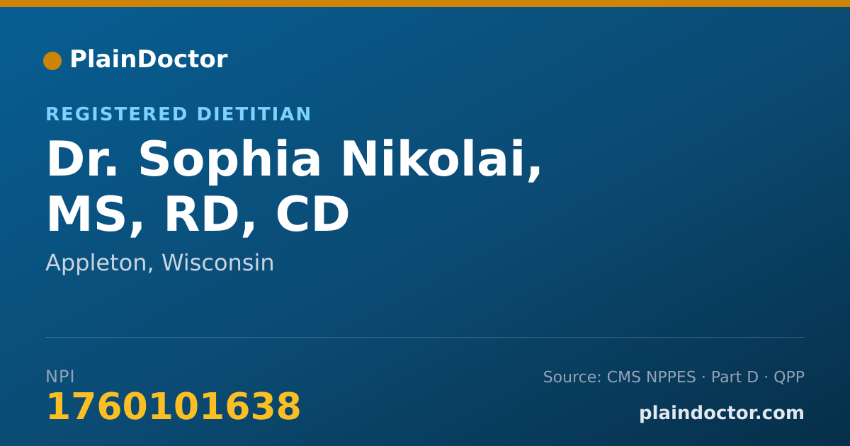 Shareable card for Sophia Nikolai, MS, RD, CD - Registered Dietitian, Appleton, WI