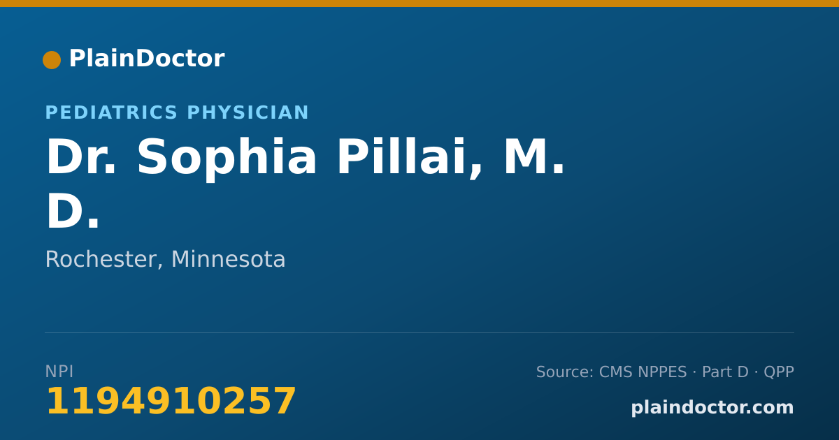 Shareable card for Sophia Pillai, M. D. - Pediatrics Physician, Rochester, MN