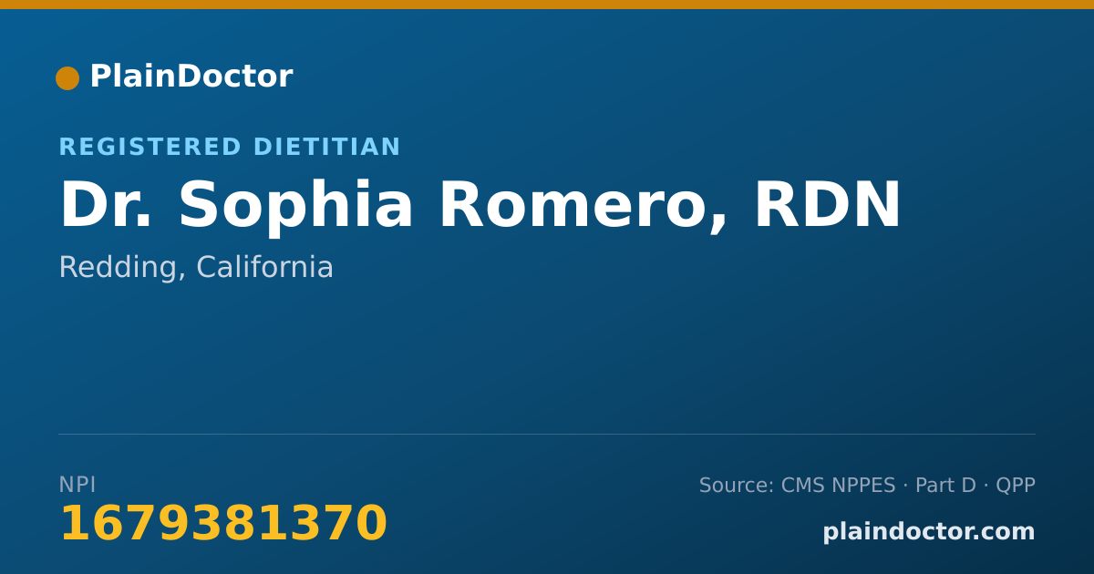 Shareable card for Sophia Romero, RDN - Registered Dietitian, Redding, CA