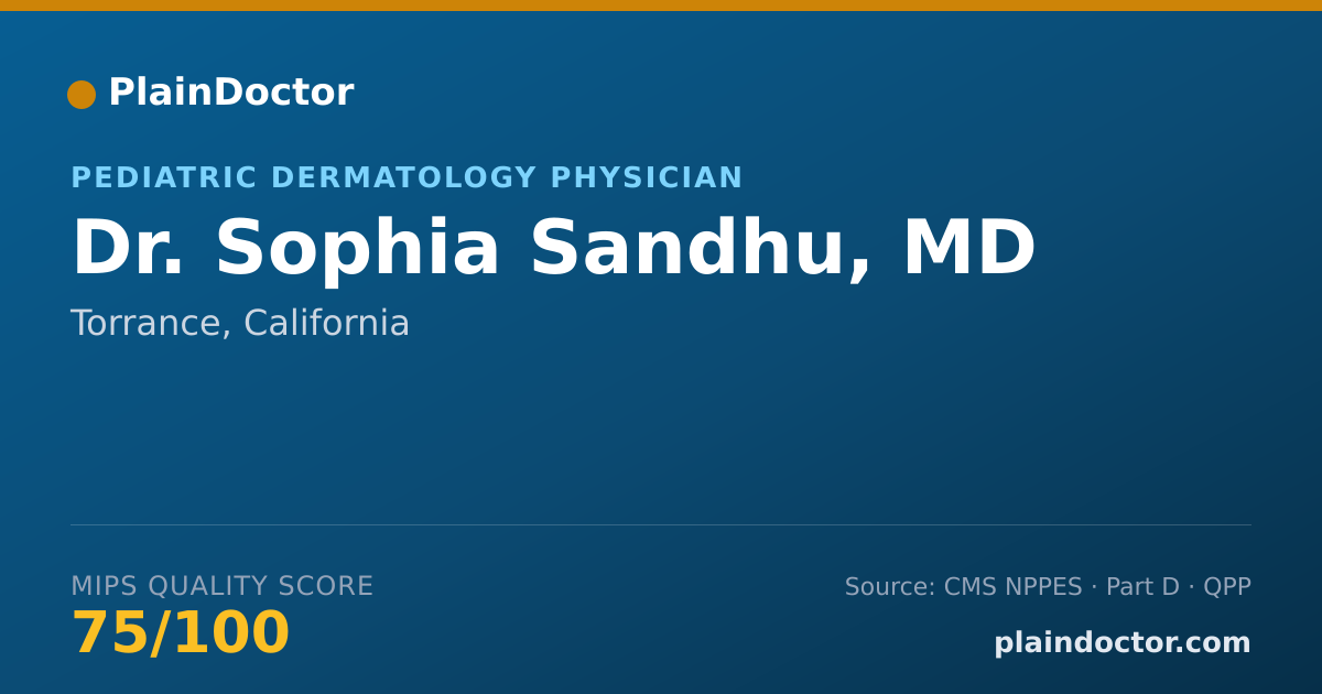 Shareable card for Sophia Sandhu, MD - Pediatric Dermatology Physician, Torrance, CA