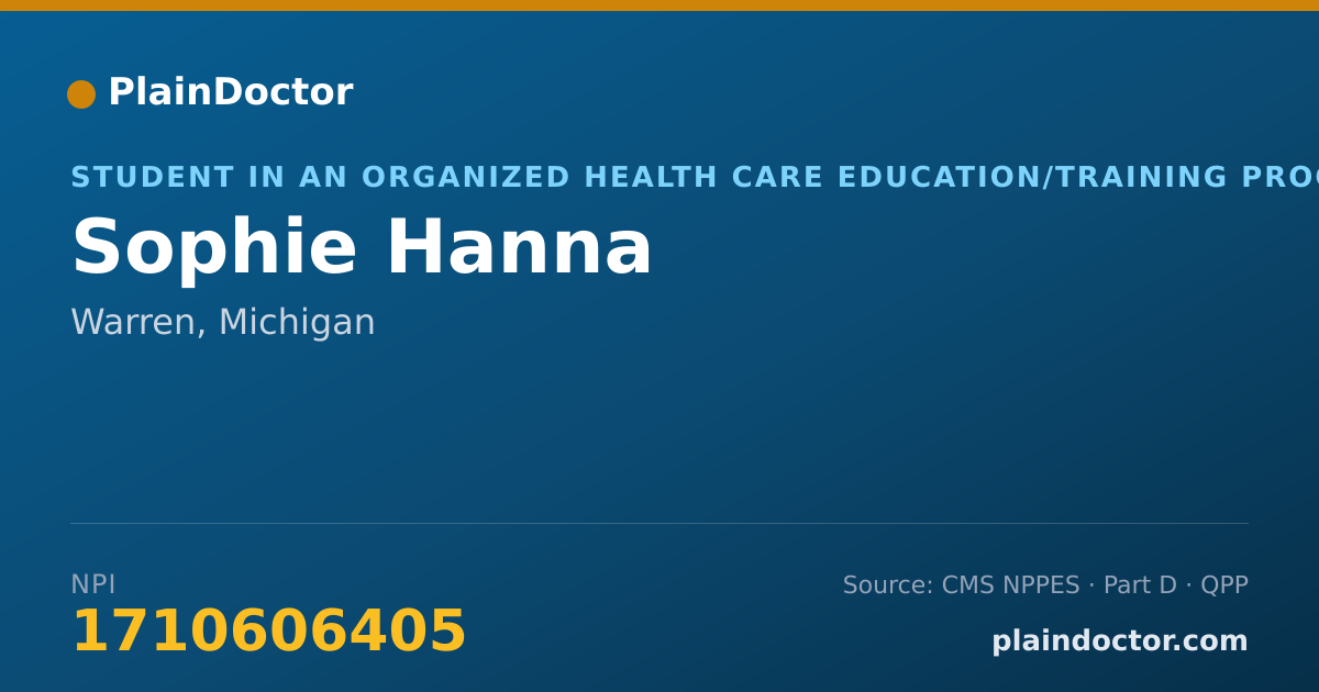 Shareable card for Sophie Hanna - Student in an Organized Health Care Education/Training Program, Warren, MI