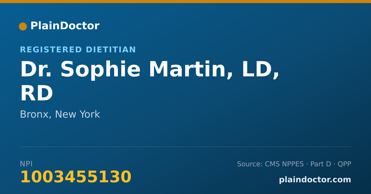 Shareable card for Sophie Martin, LD, RD - Registered Dietitian, Bronx, NY