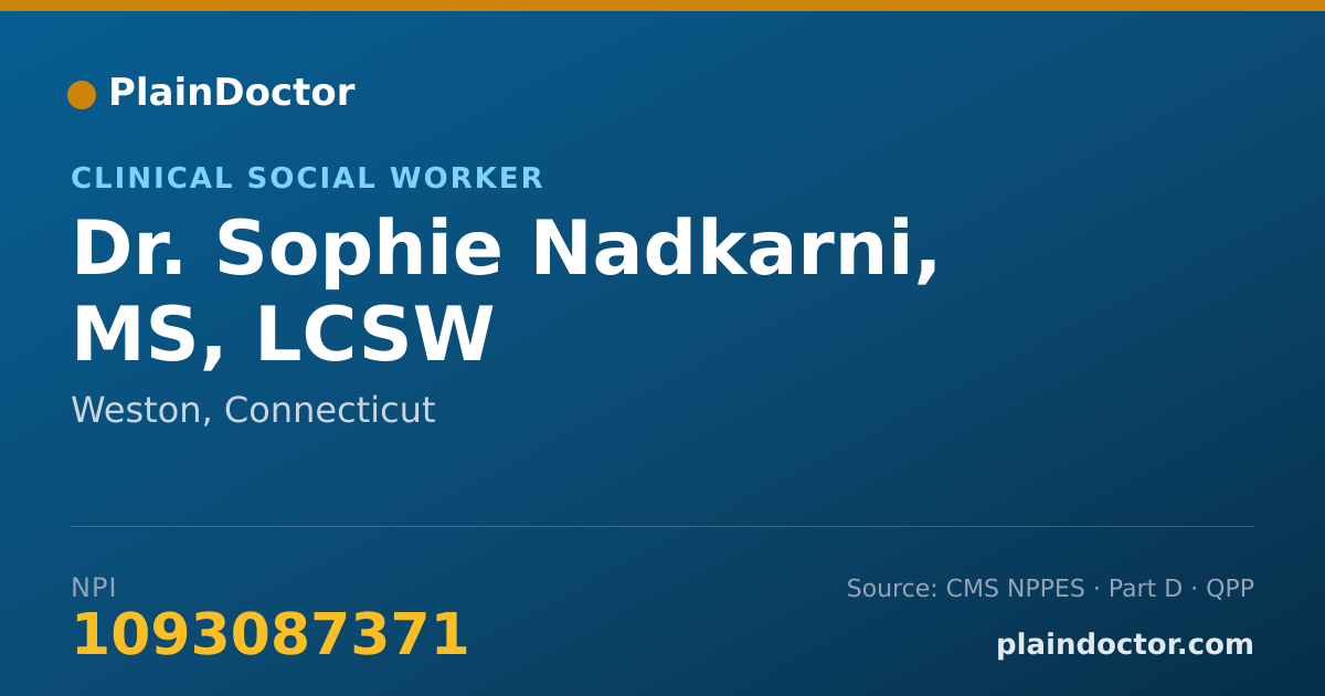 Shareable card for Sophie Nadkarni, MS, LCSW - Clinical Social Worker, Weston, CT