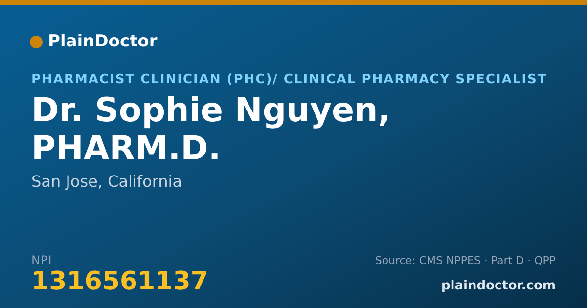 Shareable card for Sophie Nguyen, PHARM.D. - Pharmacist Clinician (PhC)/ Clinical Pharmacy Specialist, San Jose, CA