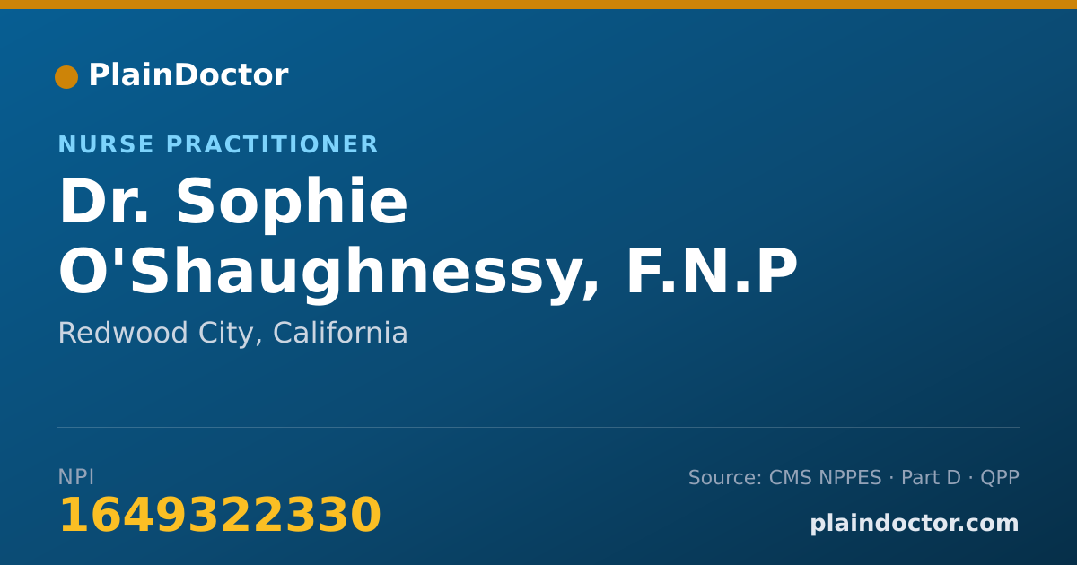 Shareable card for Sophie O'Shaughnessy, F.N.P - Nurse Practitioner, Redwood City, CA