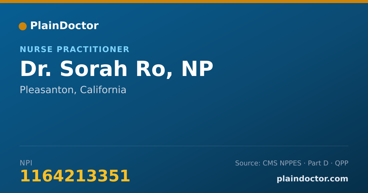Shareable card for Sorah Ro, NP - Nurse Practitioner, Pleasanton, CA
