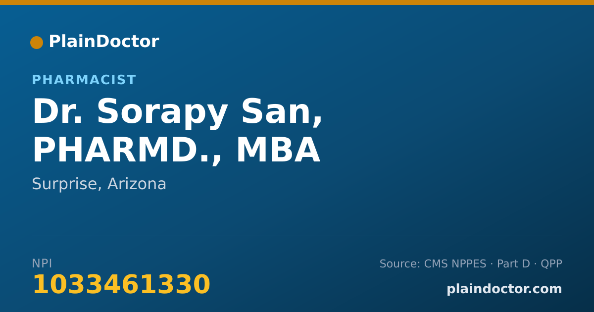 Shareable card for Sorapy San, PHARMD., MBA - Pharmacist, Surprise, AZ