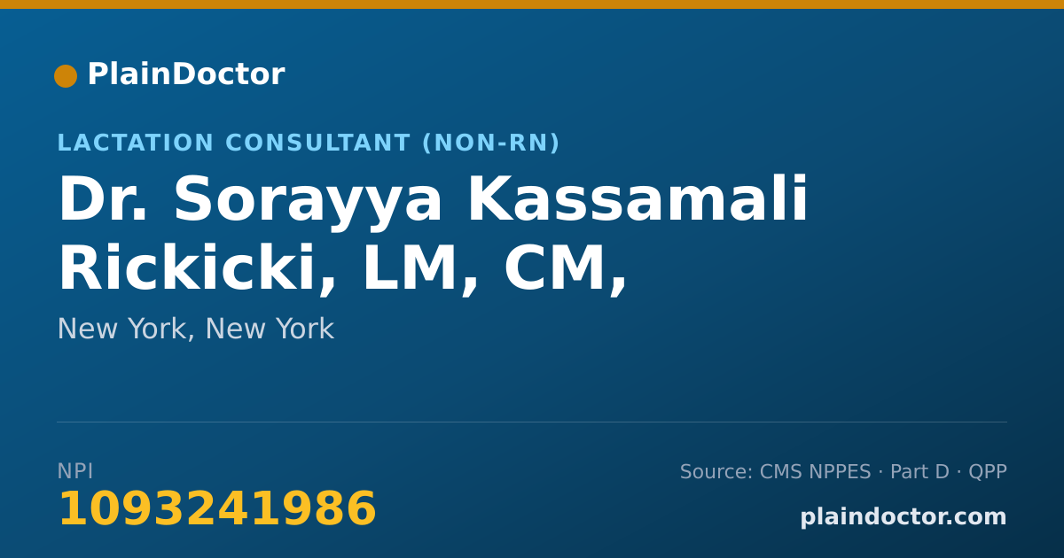 Shareable card for Sorayya Kassamali Rickicki, LM, CM, IBCLC - Lactation Consultant (Non-RN), New York, NY