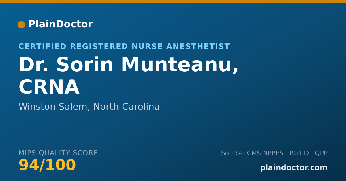 Shareable card for Sorin Munteanu, CRNA - Certified Registered Nurse Anesthetist, Winston Salem, NC