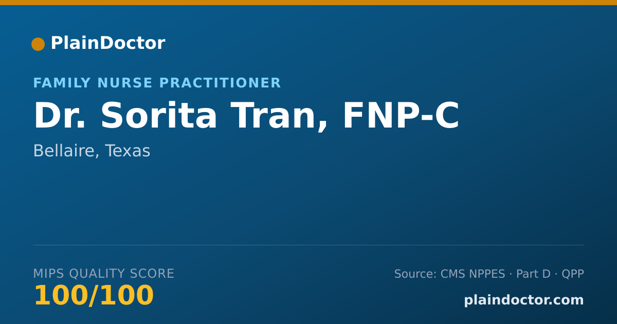 Shareable card for Sorita Tran, FNP-C - Family Nurse Practitioner, Bellaire, TX