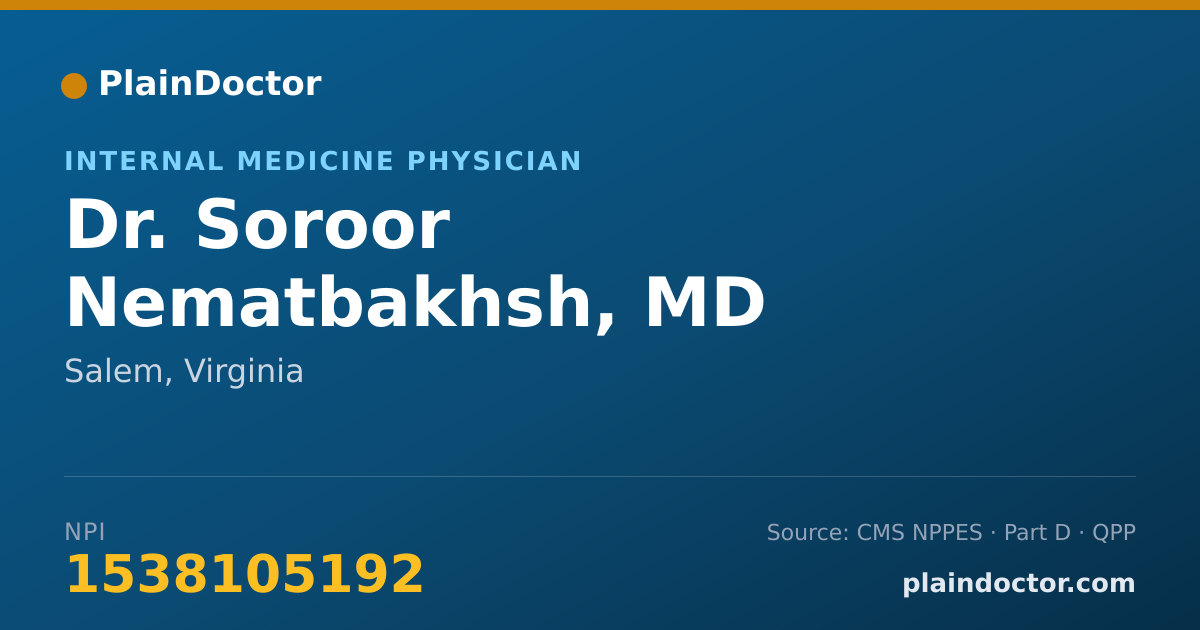 Shareable card for Soroor Nematbakhsh, MD - Internal Medicine Physician, Salem, VA