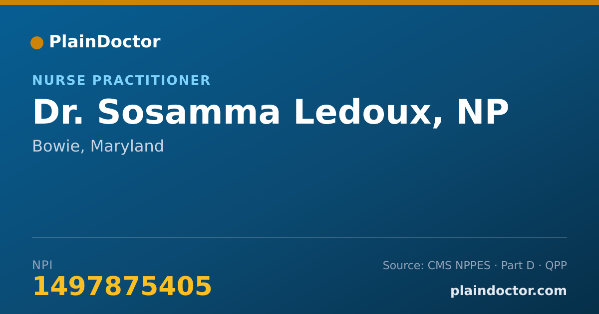 Shareable card for Sosamma Ledoux, NP - Nurse Practitioner, Bowie, MD