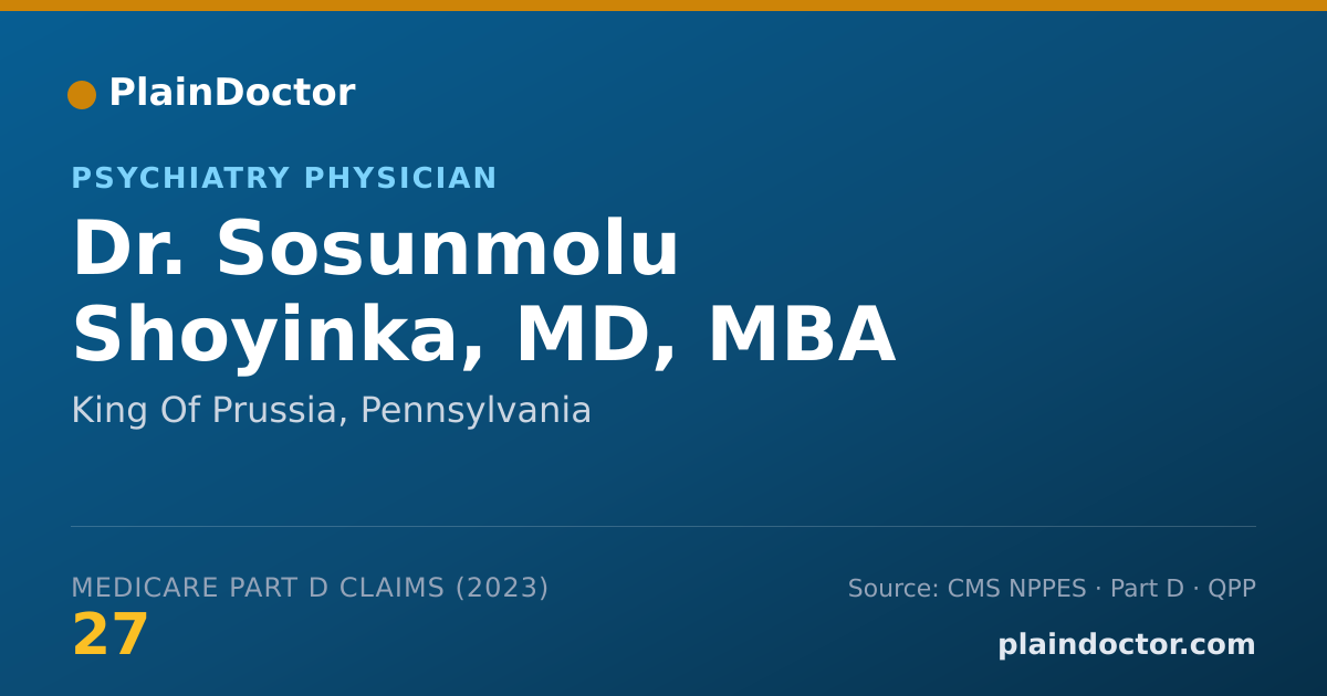 Shareable card for Sosunmolu Shoyinka, MD, MBA - Psychiatry Physician, King Of Prussia, PA