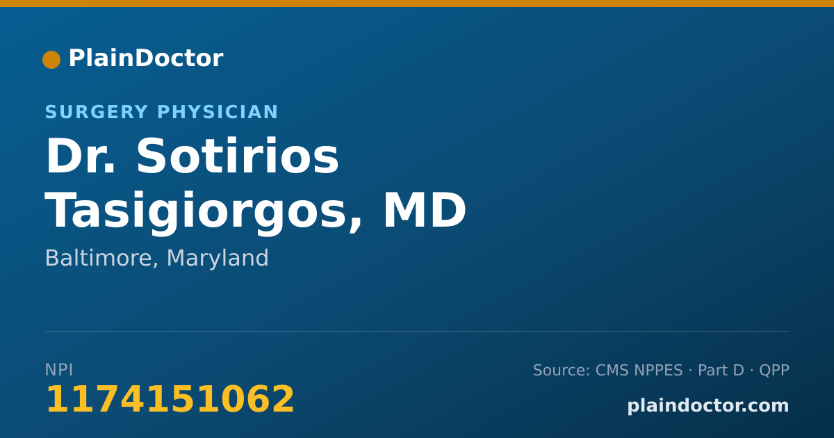 Shareable card for Sotirios Tasigiorgos, MD - Surgery Physician, Baltimore, MD