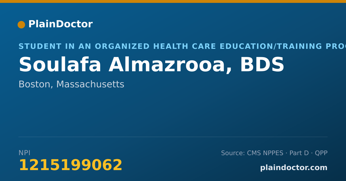 Shareable card for Soulafa Almazrooa, BDS - Student in an Organized Health Care Education/Training Program, Boston, MA