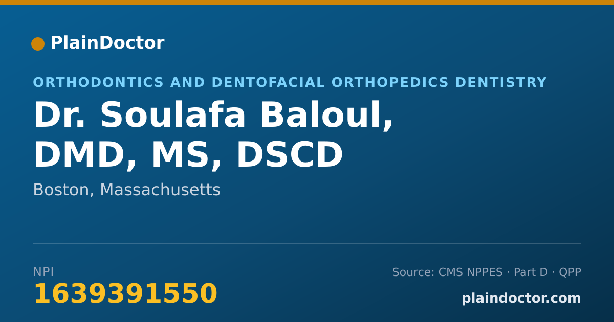 Shareable card for Soulafa Baloul, DMD, MS, DSCD - Orthodontics and Dentofacial Orthopedics Dentistry, Boston, MA