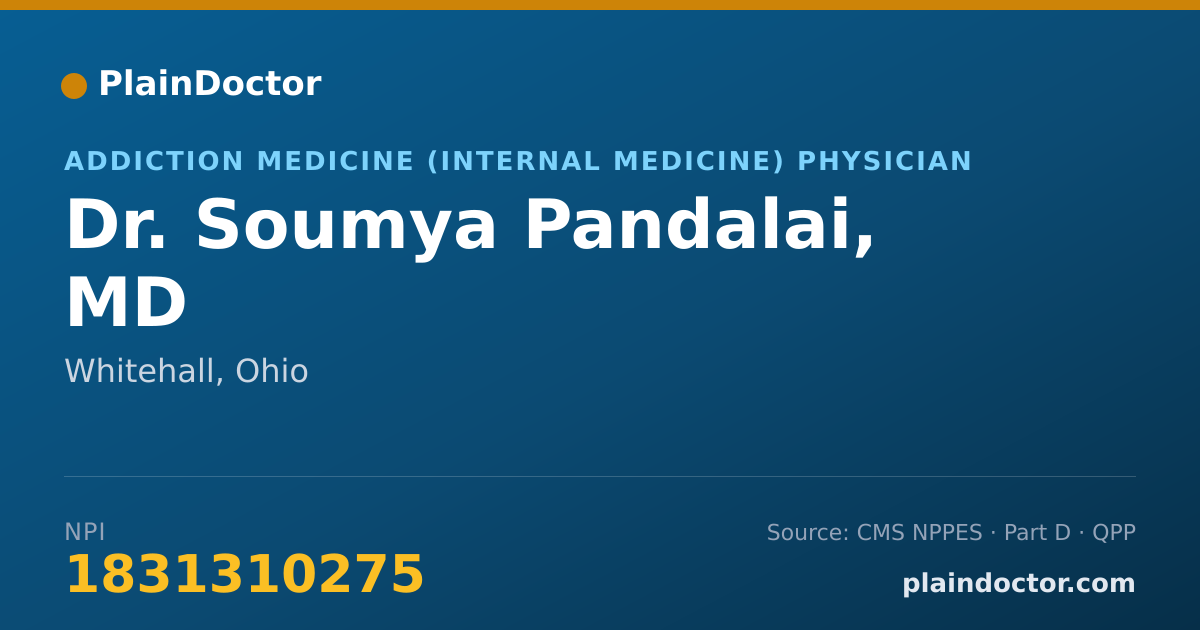 Shareable card for Soumya Pandalai, MD - Addiction Medicine (Internal Medicine) Physician, Whitehall, OH