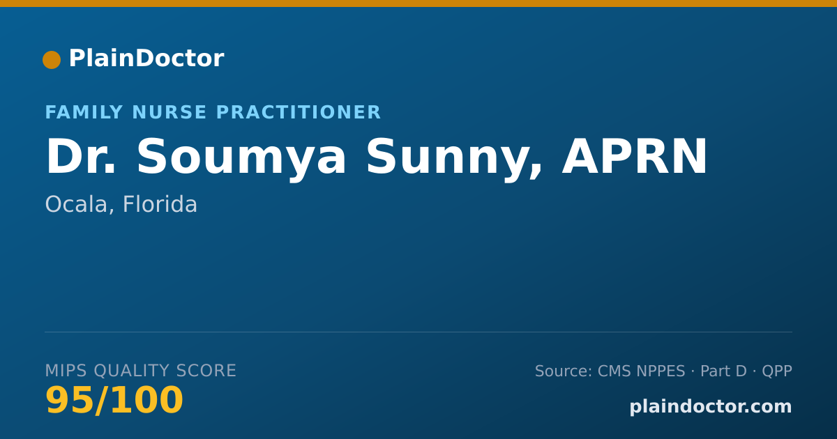 Shareable card for Soumya Sunny, APRN - Family Nurse Practitioner, Ocala, FL