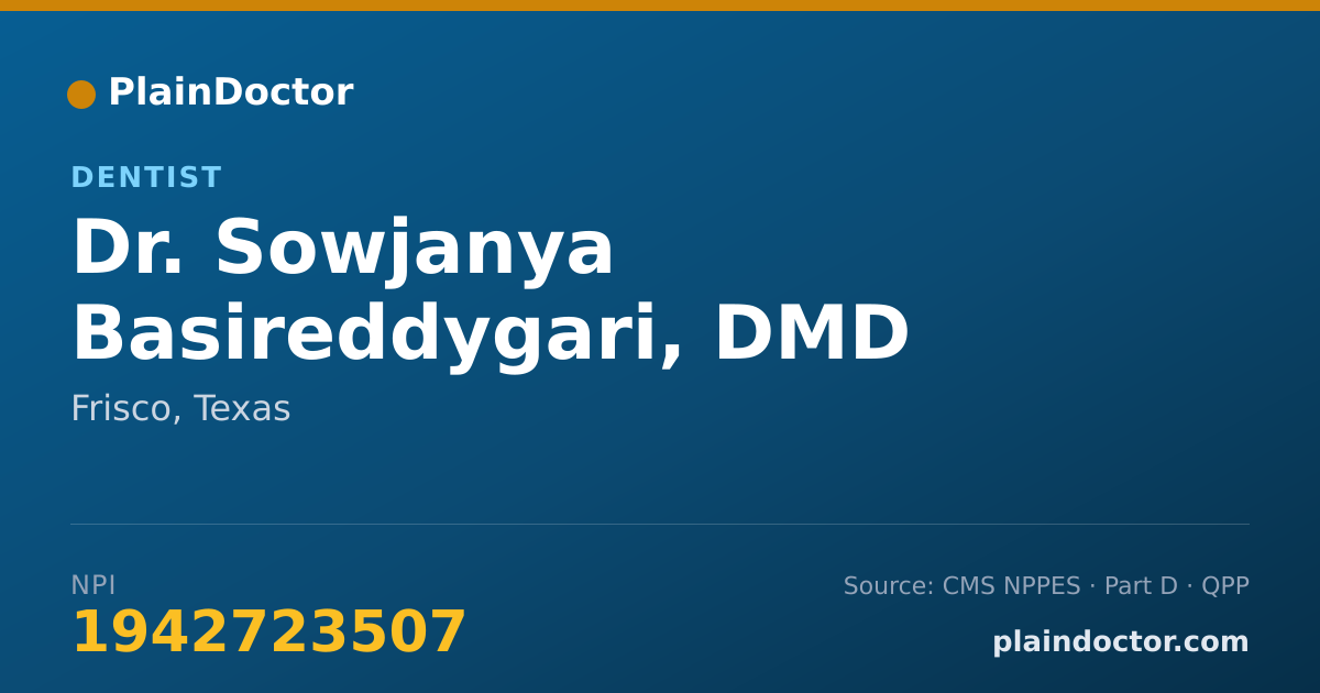 Shareable card for Sowjanya Basireddygari, DMD - Dentist, Frisco, TX