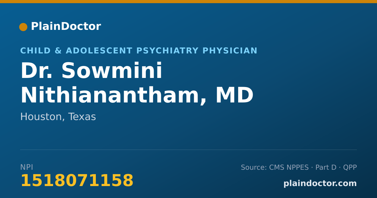 Shareable card for Sowmini Nithianantham, MD - Child & Adolescent Psychiatry Physician, Houston, TX