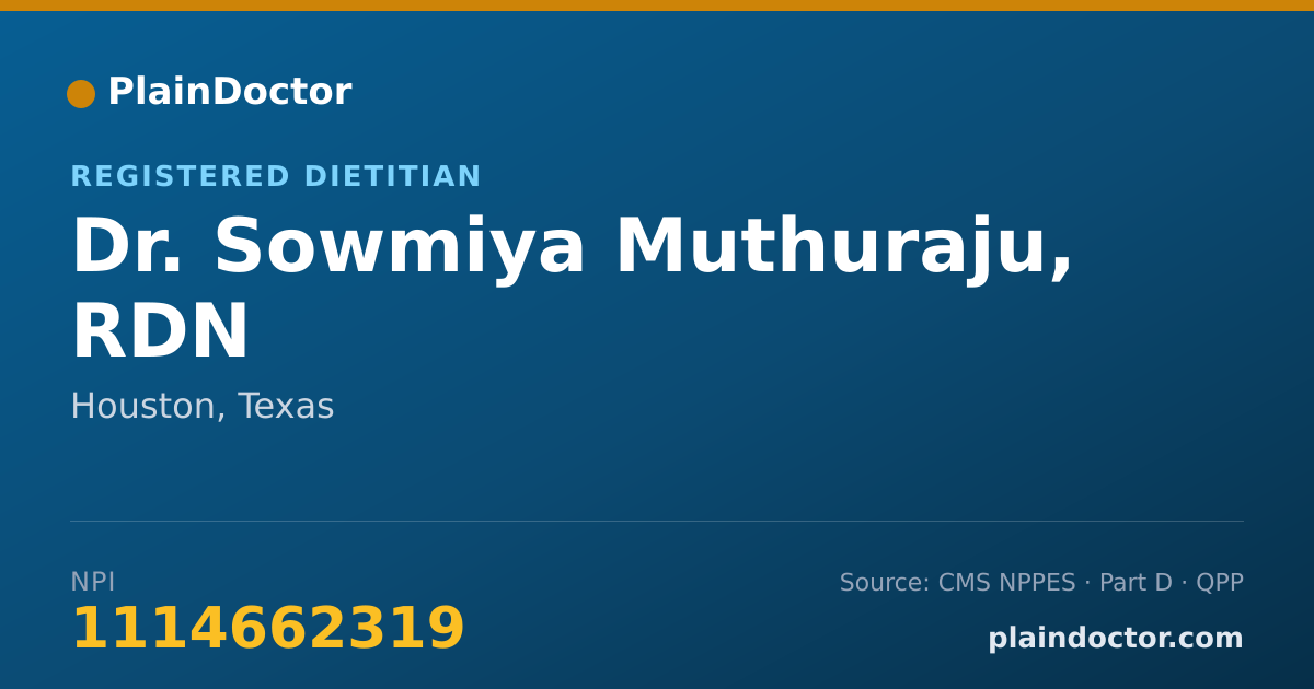 Shareable card for Sowmiya Muthuraju, RDN - Registered Dietitian, Houston, TX